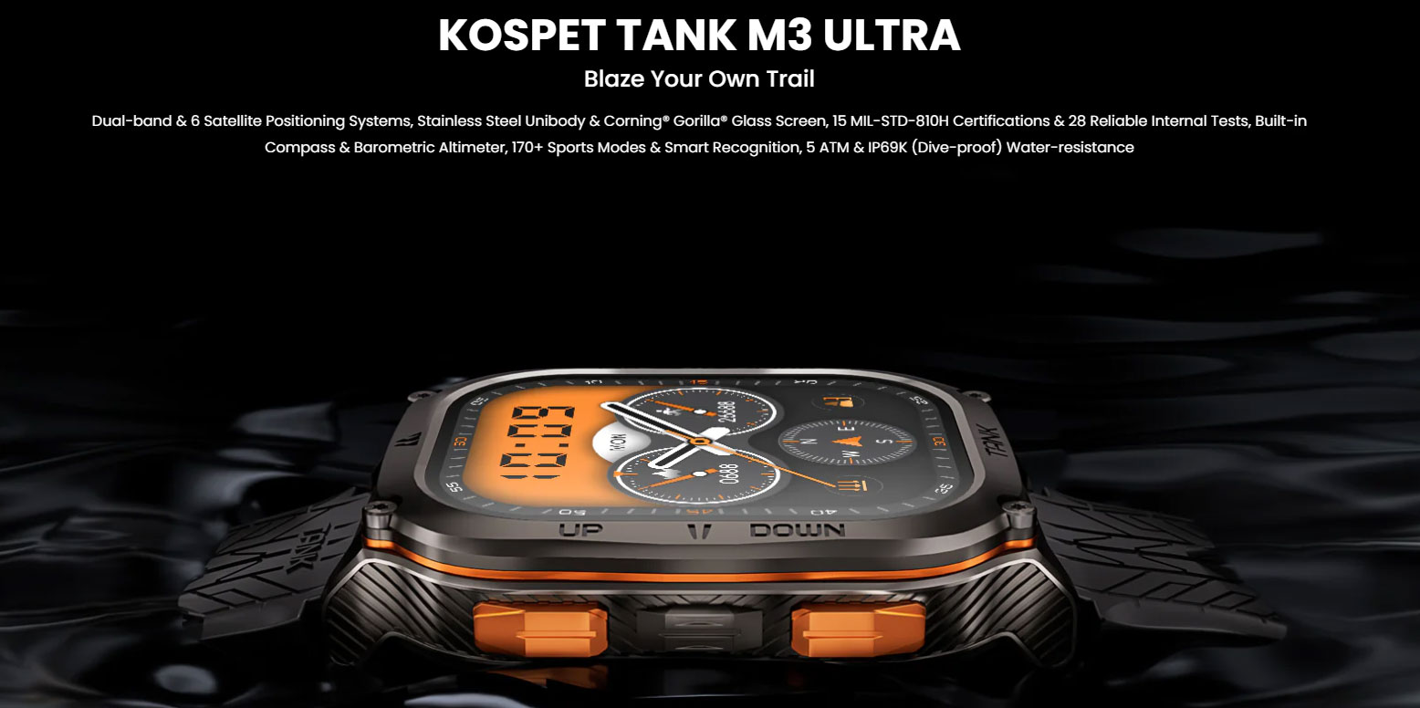 KOSPET TANK M3 ULTRA 1.96-Inch AMOLED Dual GPS Smartwatch